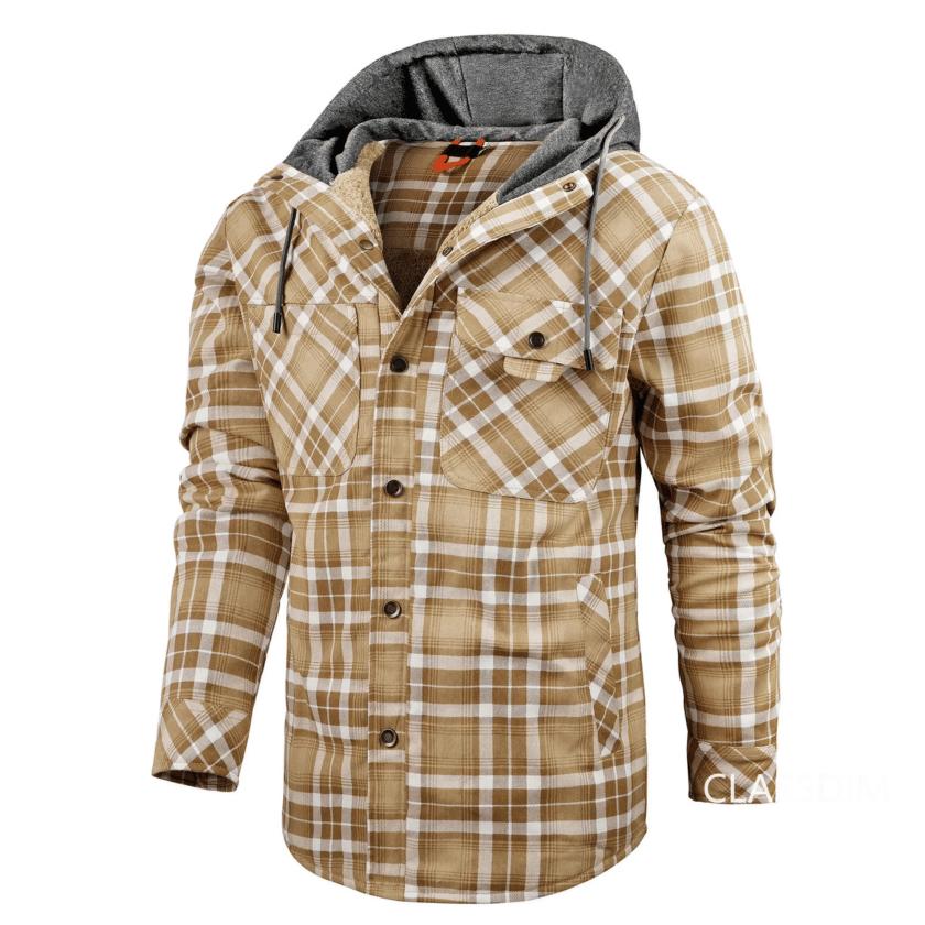 Camicia Casual Maschile con Cappuccio e Motivo a Quadri